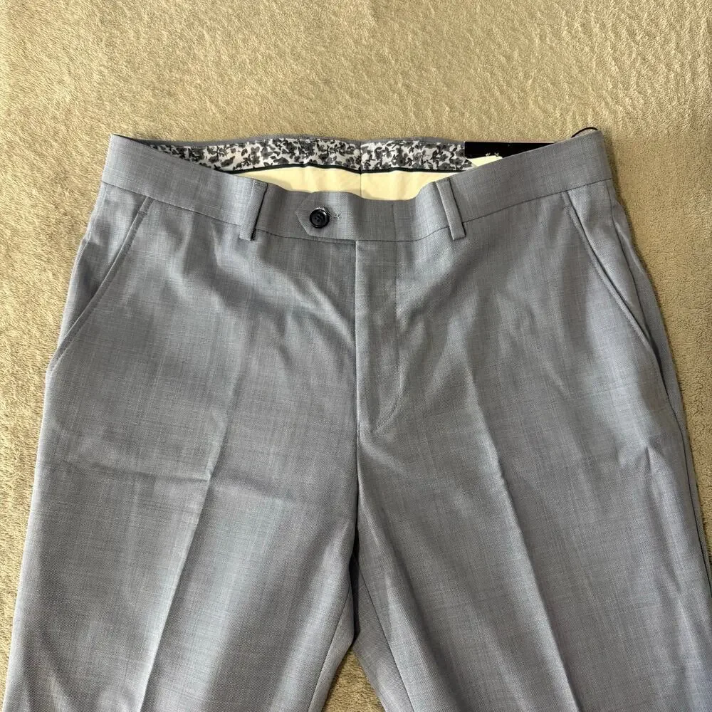 Bar lll Men’s Powerstretch Slim Fit Suit Dress Flat Front Pants, Blue, 32x32
